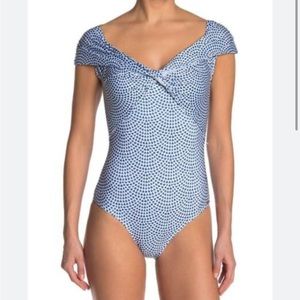 Nicole Miller Blue and White One Piece Swimsuit - XL